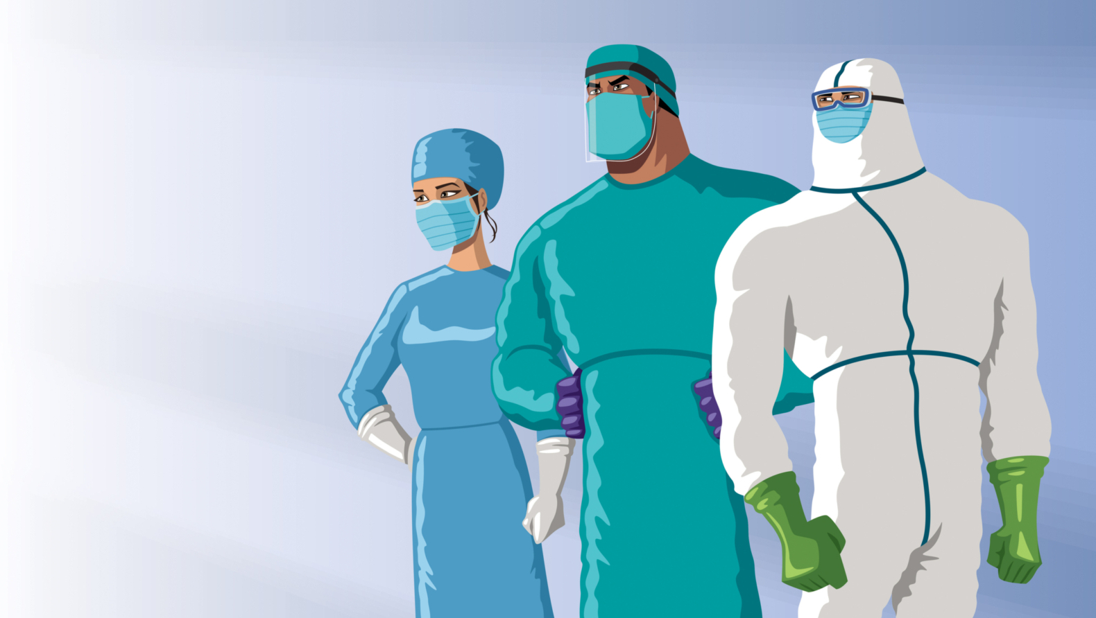 Determined medical doctors in superhero poses, ready to face the illness.